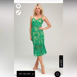 Lulus Deeply Cherished Green Lace Midi Dress Size Small